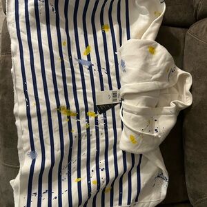 Ralph Lauren White and Blue Striped Garment with Yellow Accents